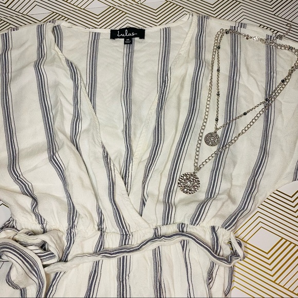 Lulus Climb Aboard Grey and White Striped Romper! - Picture 11 of 12